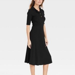 NWT Who What Wear Polo Black Ribbed Midi Dress Sporty Casual Solid Size Small S